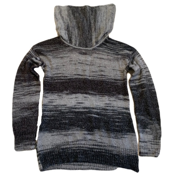 DENVER HAYES Gray & Black Striped Cowl Neck Tunic Sweater - M/M - Picture 1 of 5